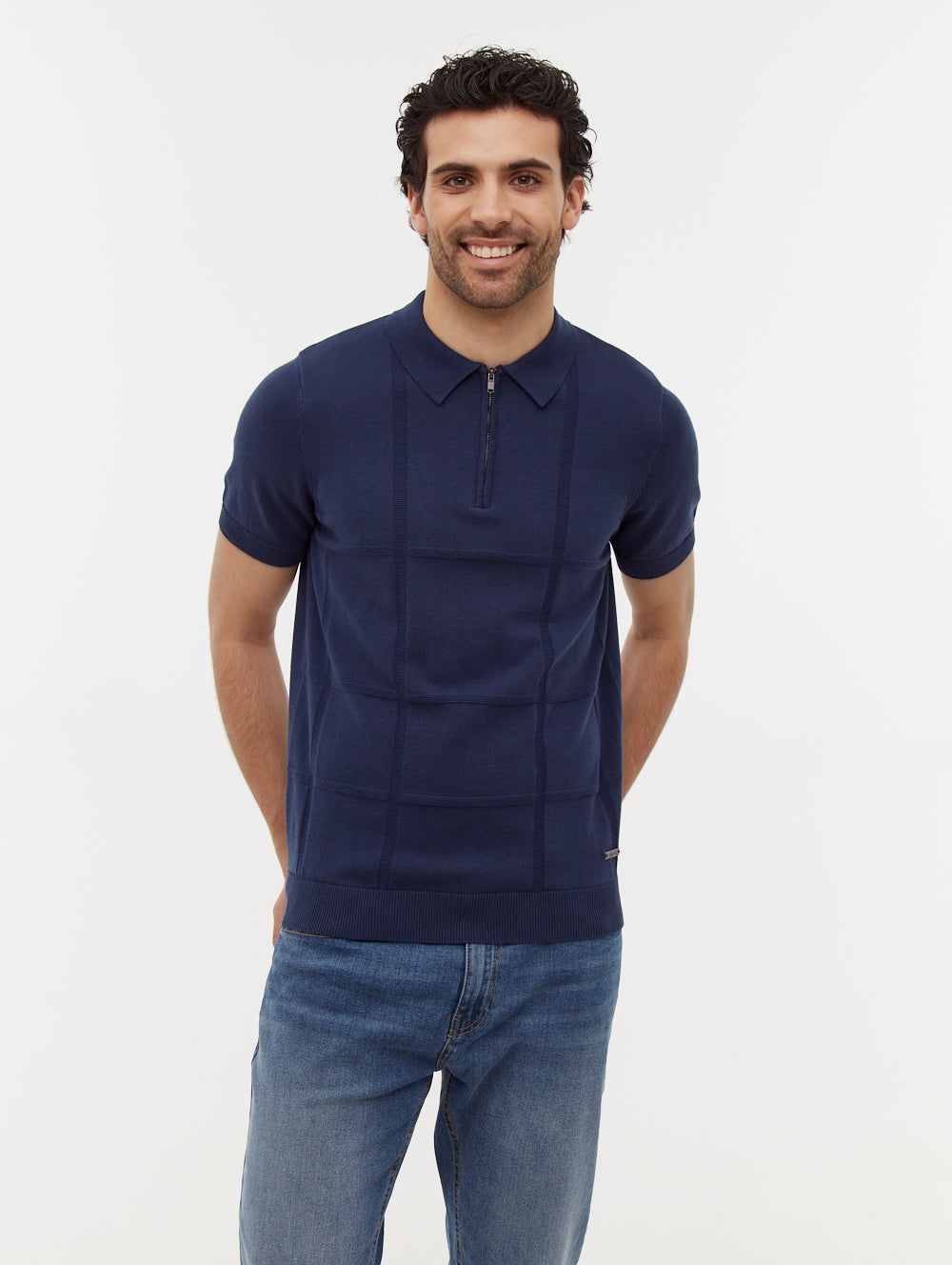 Navaro Grid Pattern Polo Shirt