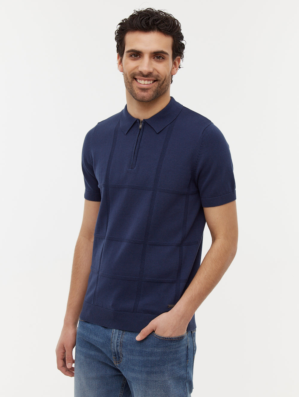 Navaro Grid Pattern Polo Shirt