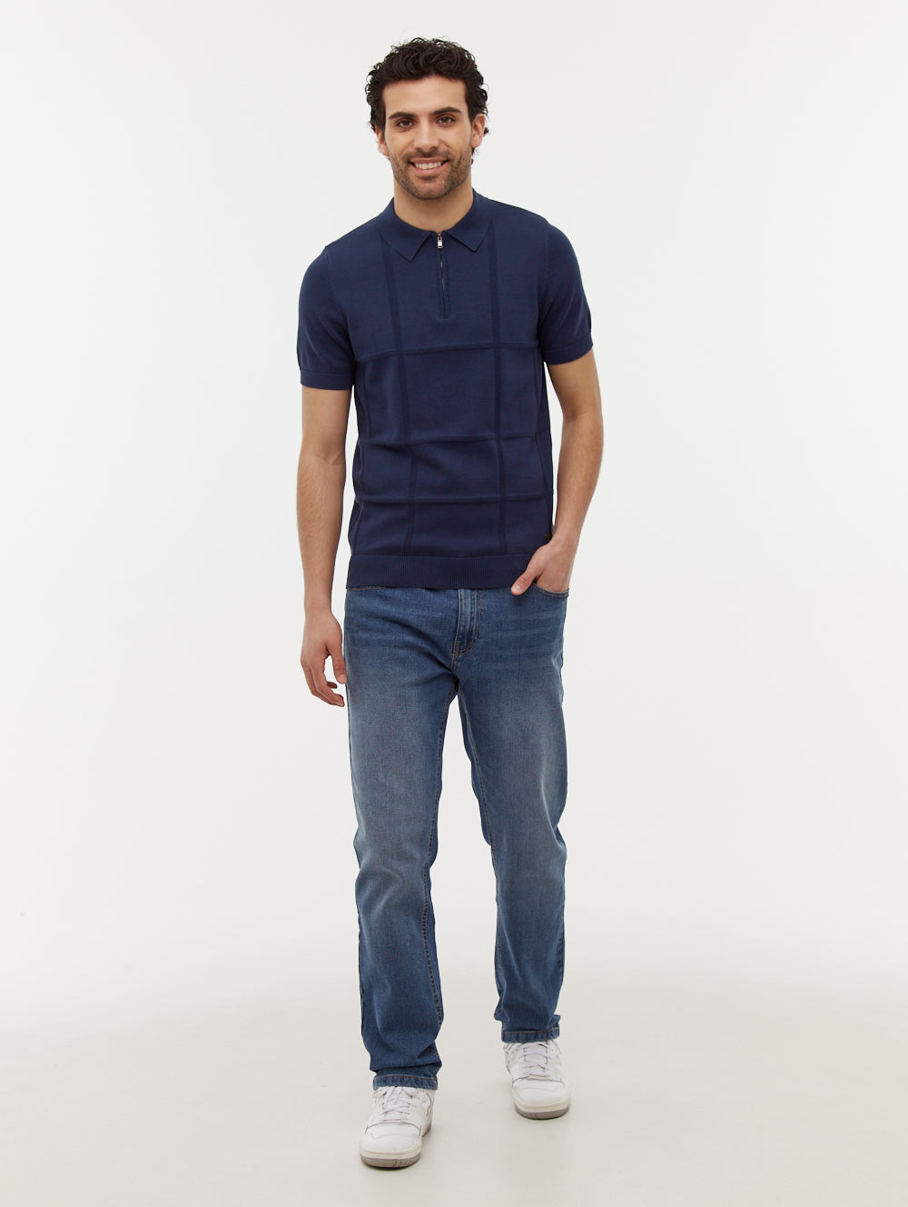 Navaro Grid Pattern Polo Shirt