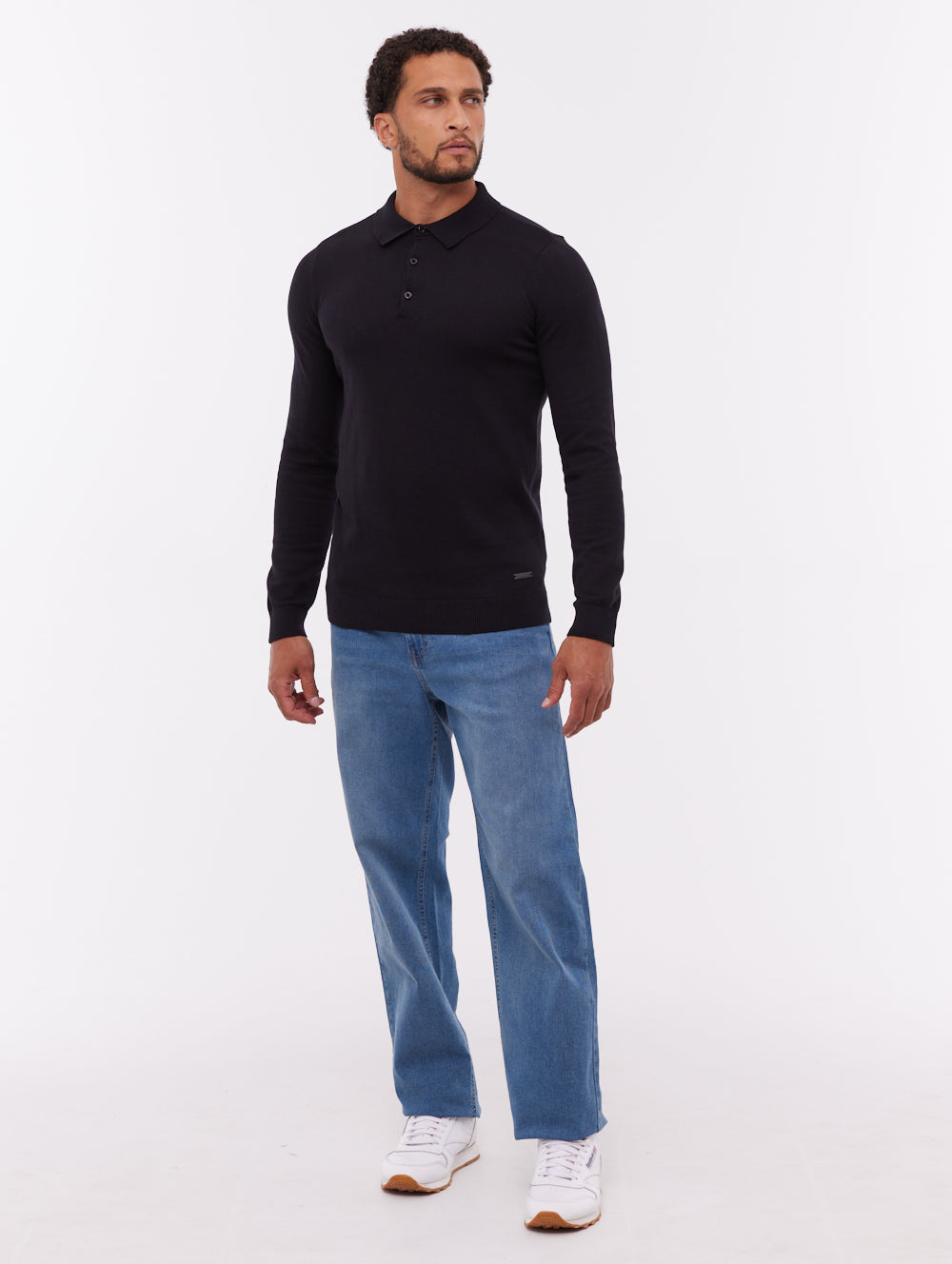 Pollos Long-Sleeve Polo Shirt - Black